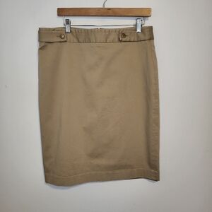 Talbots Tan Stretch Cotton Midi Pencil Skirt Size 14 Classic Lined Slit